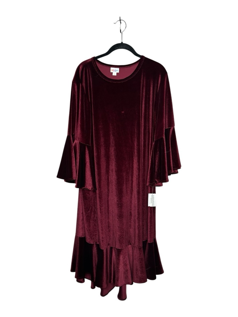 New Lularoe Maurine Trumpet sleeves burgundy velvet dress 3XL BNWT
